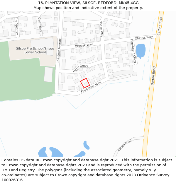 16, PLANTATION VIEW, SILSOE, BEDFORD, MK45 4GG: Location map and indicative extent of plot