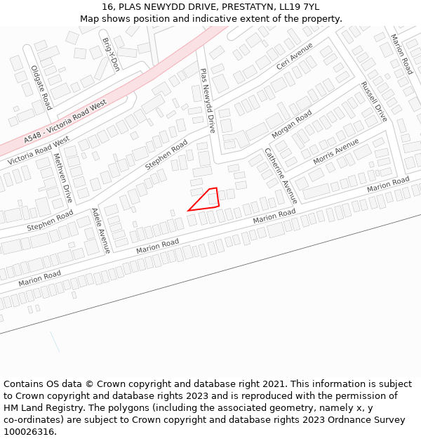 16, PLAS NEWYDD DRIVE, PRESTATYN, LL19 7YL: Location map and indicative extent of plot