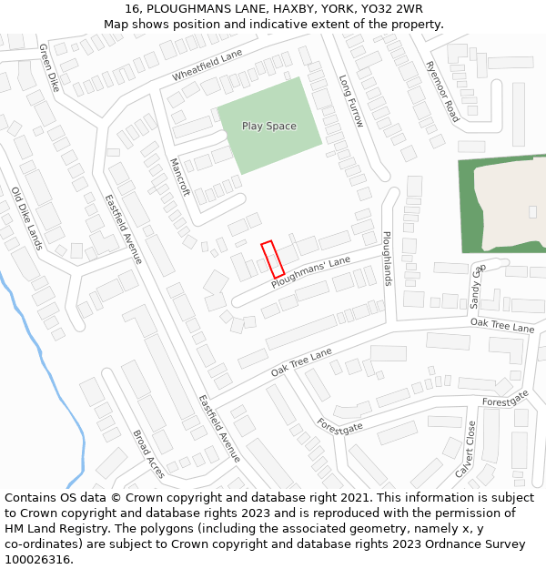 16, PLOUGHMANS LANE, HAXBY, YORK, YO32 2WR: Location map and indicative extent of plot