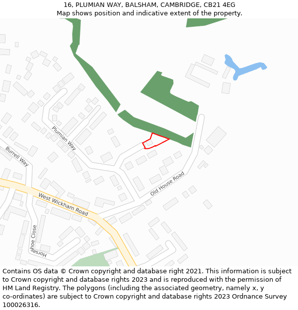 16, PLUMIAN WAY, BALSHAM, CAMBRIDGE, CB21 4EG: Location map and indicative extent of plot