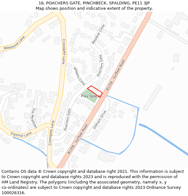 16, POACHERS GATE, PINCHBECK, SPALDING, PE11 3JP: Location map and indicative extent of plot