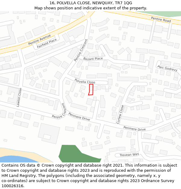 16, POLVELLA CLOSE, NEWQUAY, TR7 1QG: Location map and indicative extent of plot