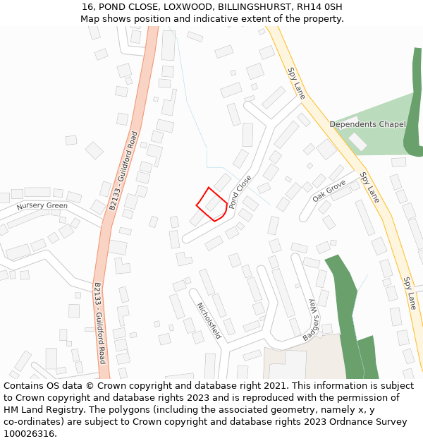 16, POND CLOSE, LOXWOOD, BILLINGSHURST, RH14 0SH: Location map and indicative extent of plot