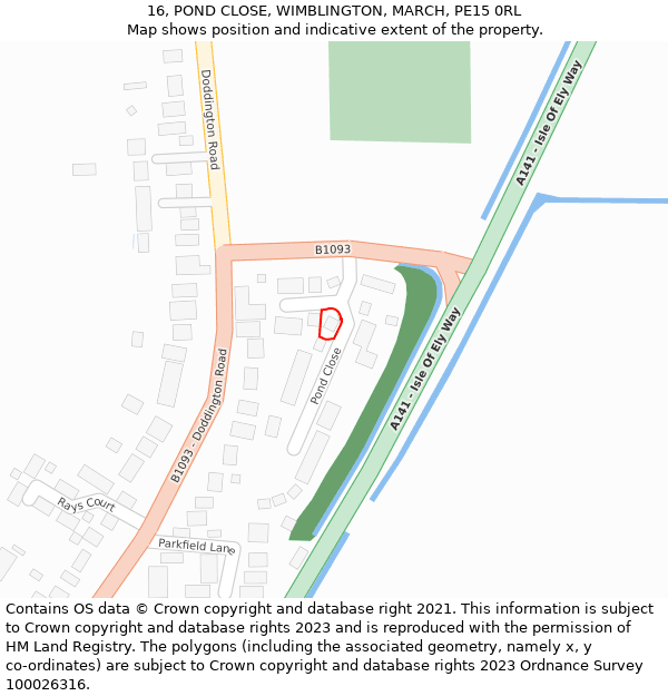 16, POND CLOSE, WIMBLINGTON, MARCH, PE15 0RL: Location map and indicative extent of plot