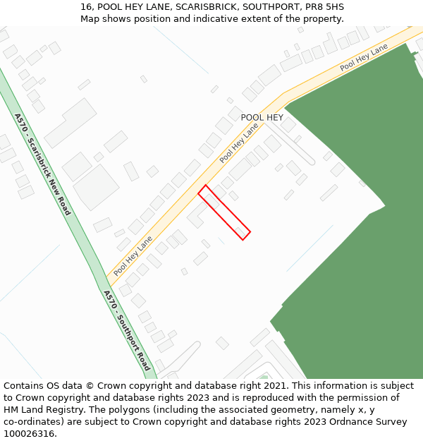 16, POOL HEY LANE, SCARISBRICK, SOUTHPORT, PR8 5HS: Location map and indicative extent of plot