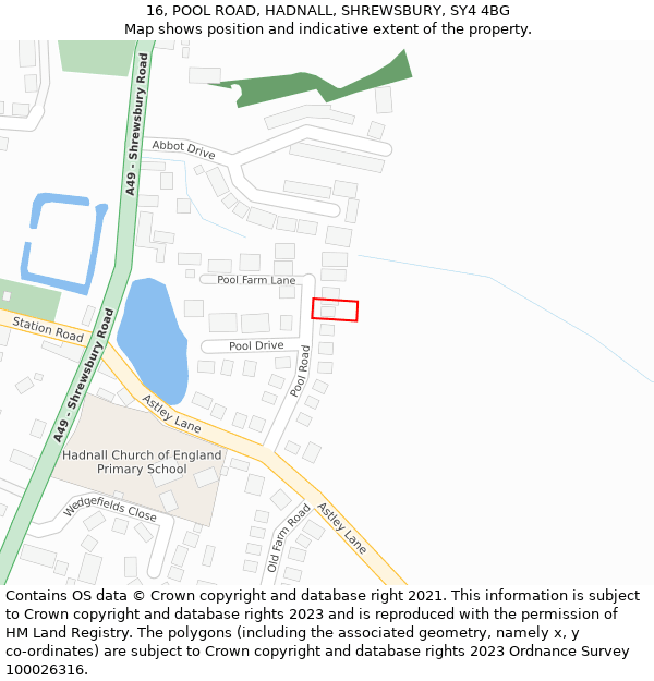 16, POOL ROAD, HADNALL, SHREWSBURY, SY4 4BG: Location map and indicative extent of plot