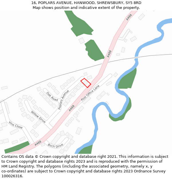 16, POPLARS AVENUE, HANWOOD, SHREWSBURY, SY5 8RD: Location map and indicative extent of plot