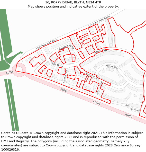 16, POPPY DRIVE, BLYTH, NE24 4TR: Location map and indicative extent of plot