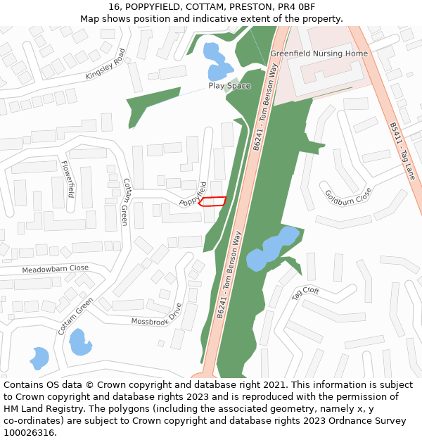 16, POPPYFIELD, COTTAM, PRESTON, PR4 0BF: Location map and indicative extent of plot