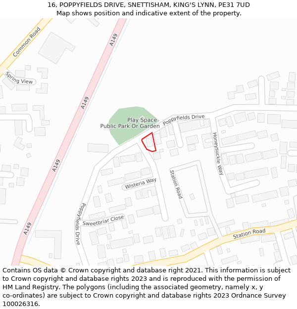 16, POPPYFIELDS DRIVE, SNETTISHAM, KING'S LYNN, PE31 7UD: Location map and indicative extent of plot