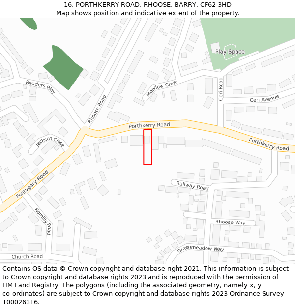 16, PORTHKERRY ROAD, RHOOSE, BARRY, CF62 3HD: Location map and indicative extent of plot