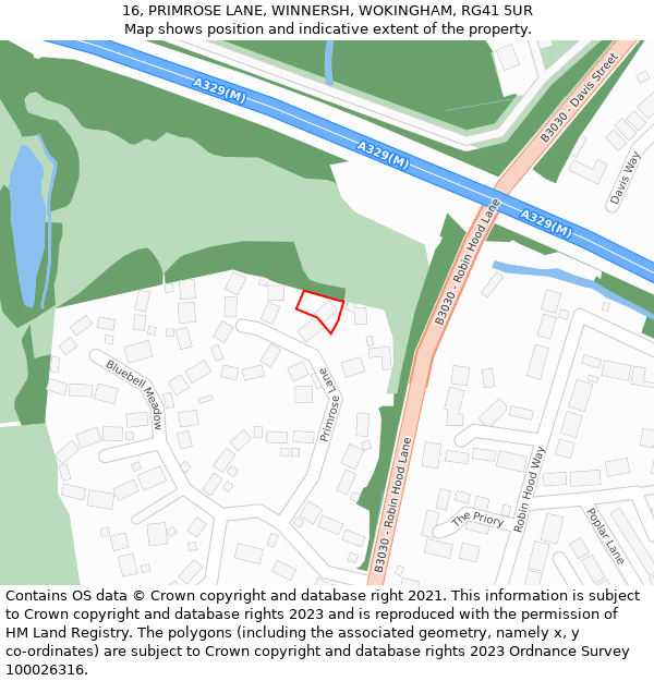 16, PRIMROSE LANE, WINNERSH, WOKINGHAM, RG41 5UR: Location map and indicative extent of plot