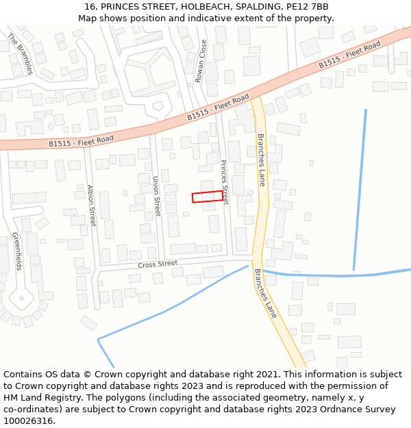 16, PRINCES STREET, HOLBEACH, SPALDING, PE12 7BB: Location map and indicative extent of plot