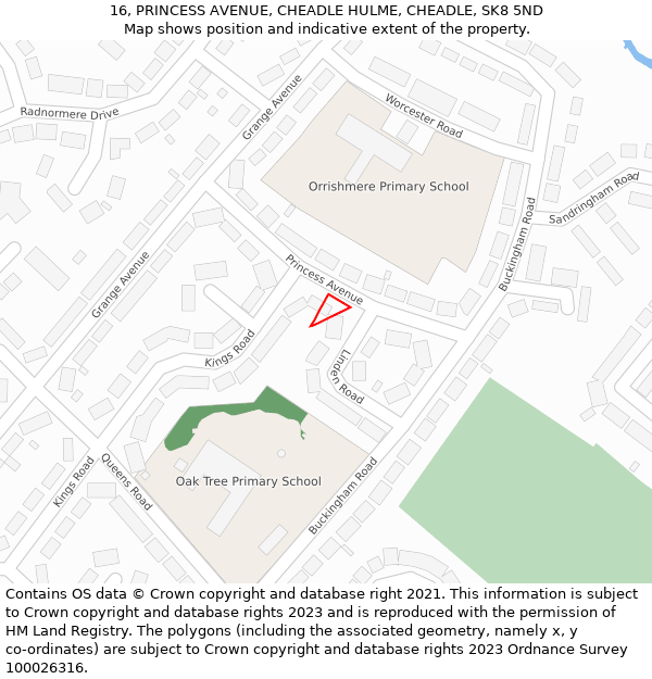 16, PRINCESS AVENUE, CHEADLE HULME, CHEADLE, SK8 5ND: Location map and indicative extent of plot