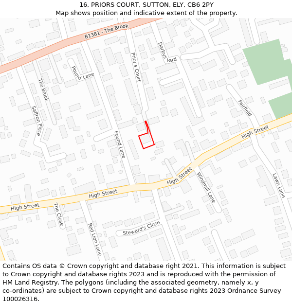 16, PRIORS COURT, SUTTON, ELY, CB6 2PY: Location map and indicative extent of plot