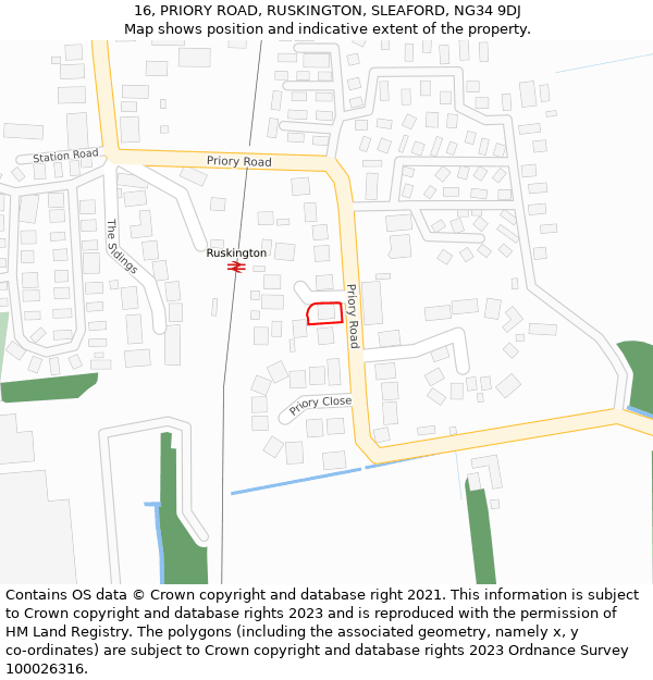 16, PRIORY ROAD, RUSKINGTON, SLEAFORD, NG34 9DJ: Location map and indicative extent of plot