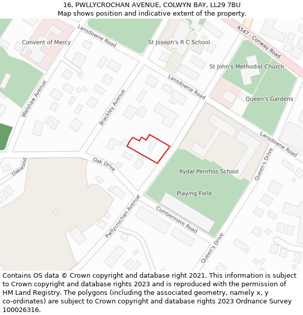 16, PWLLYCROCHAN AVENUE, COLWYN BAY, LL29 7BU: Location map and indicative extent of plot