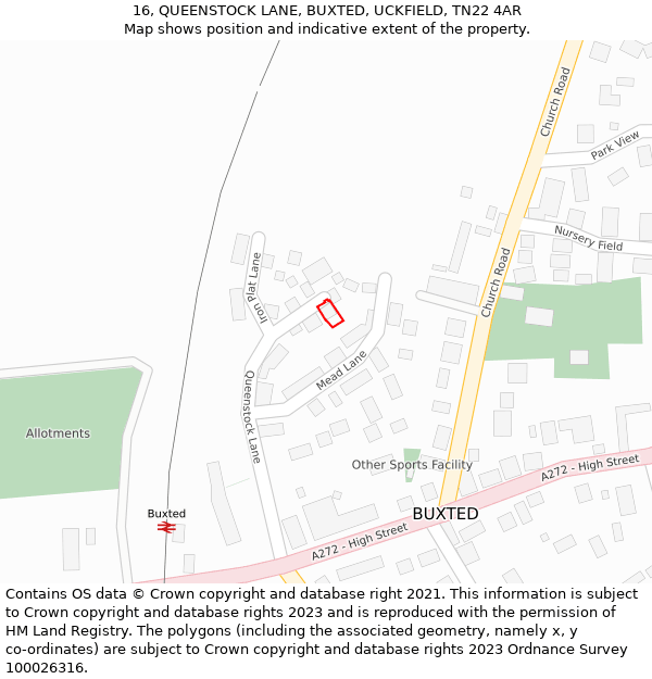 16, QUEENSTOCK LANE, BUXTED, UCKFIELD, TN22 4AR: Location map and indicative extent of plot