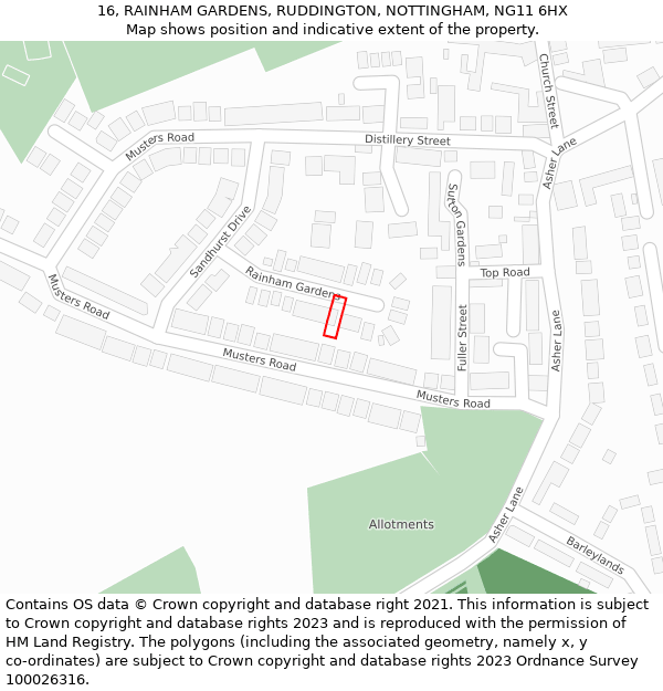 16, RAINHAM GARDENS, RUDDINGTON, NOTTINGHAM, NG11 6HX: Location map and indicative extent of plot