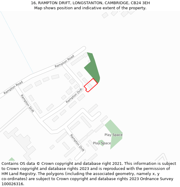 16, RAMPTON DRIFT, LONGSTANTON, CAMBRIDGE, CB24 3EH: Location map and indicative extent of plot