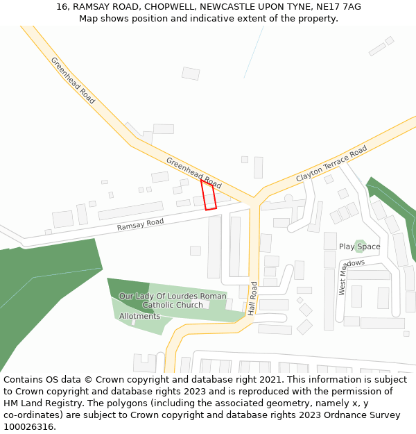 16, RAMSAY ROAD, CHOPWELL, NEWCASTLE UPON TYNE, NE17 7AG: Location map and indicative extent of plot