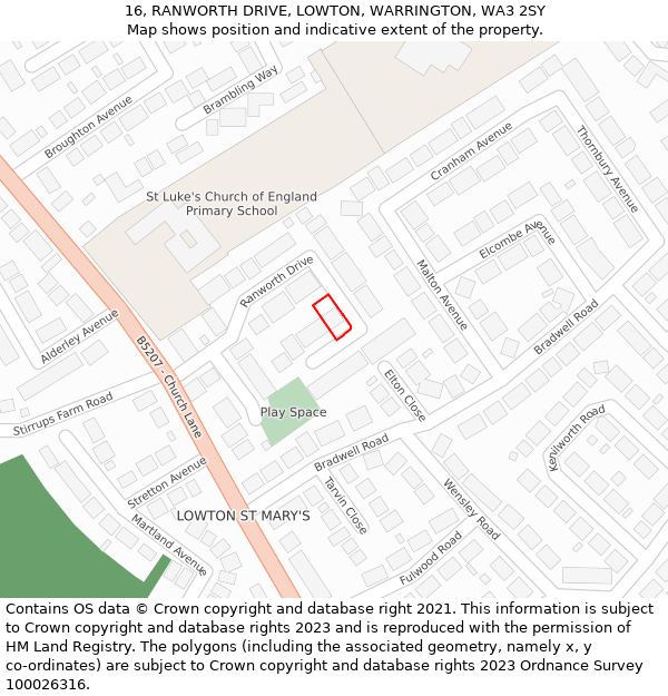 16, RANWORTH DRIVE, LOWTON, WARRINGTON, WA3 2SY: Location map and indicative extent of plot