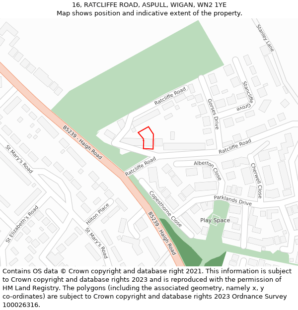 16, RATCLIFFE ROAD, ASPULL, WIGAN, WN2 1YE: Location map and indicative extent of plot