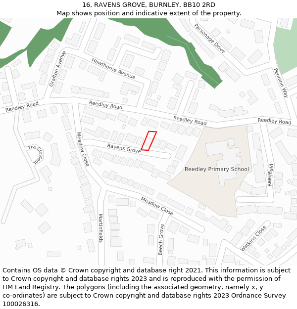 16, RAVENS GROVE, BURNLEY, BB10 2RD: Location map and indicative extent of plot