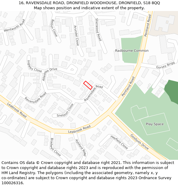 16, RAVENSDALE ROAD, DRONFIELD WOODHOUSE, DRONFIELD, S18 8QQ: Location map and indicative extent of plot