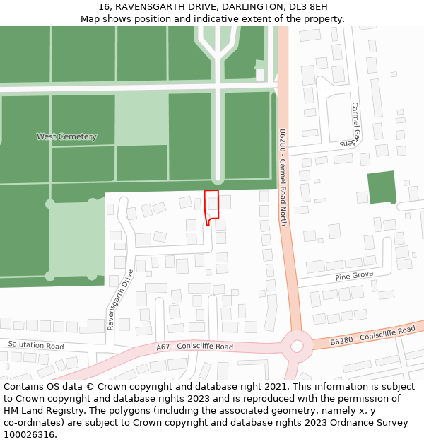 16, RAVENSGARTH DRIVE, DARLINGTON, DL3 8EH: Location map and indicative extent of plot