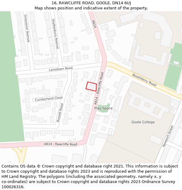 16, RAWCLIFFE ROAD, GOOLE, DN14 6UJ: Location map and indicative extent of plot