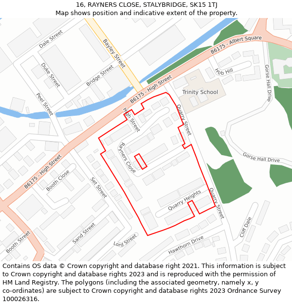 16, RAYNERS CLOSE, STALYBRIDGE, SK15 1TJ: Location map and indicative extent of plot