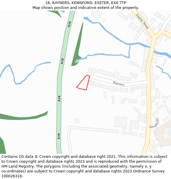 16, RAYNERS, KENNFORD, EXETER, EX6 7TP: Location map and indicative extent of plot