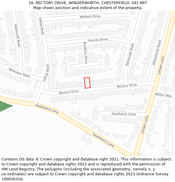 16, RECTORY DRIVE, WINGERWORTH, CHESTERFIELD, S42 6RT: Location map and indicative extent of plot