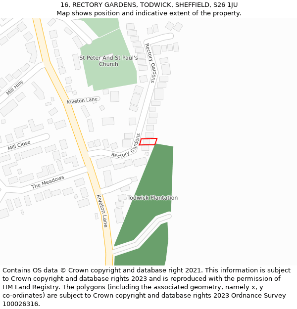 16, RECTORY GARDENS, TODWICK, SHEFFIELD, S26 1JU: Location map and indicative extent of plot