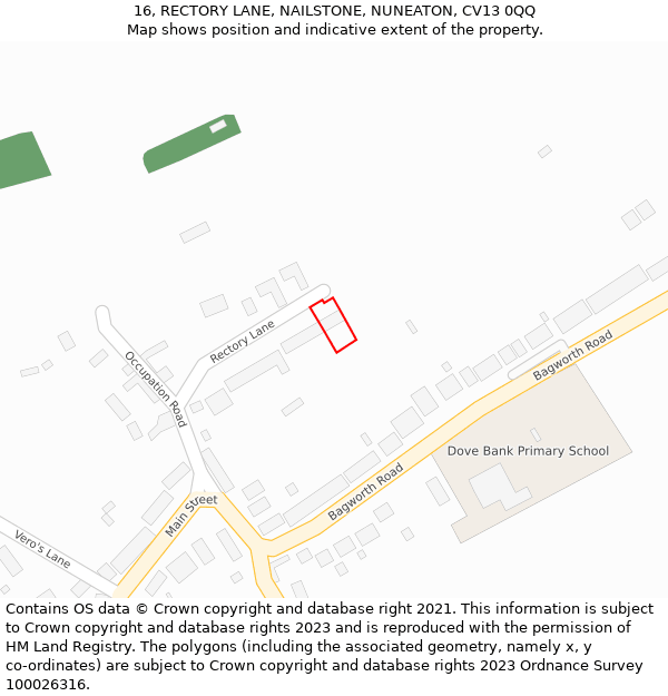 16, RECTORY LANE, NAILSTONE, NUNEATON, CV13 0QQ: Location map and indicative extent of plot