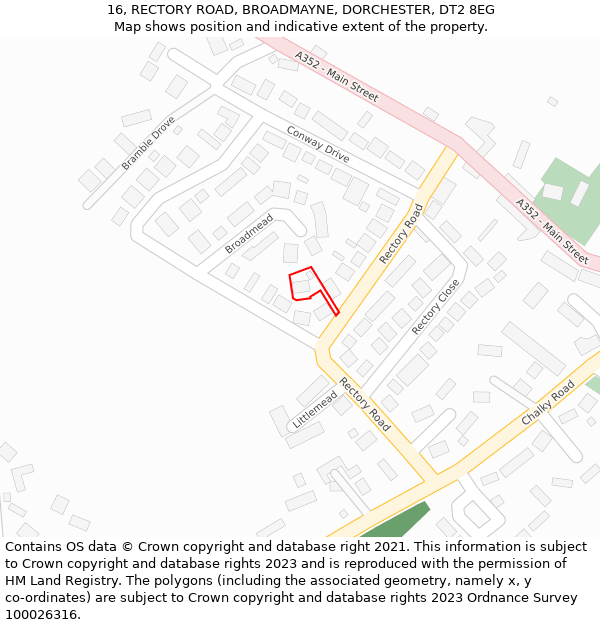 16, RECTORY ROAD, BROADMAYNE, DORCHESTER, DT2 8EG: Location map and indicative extent of plot
