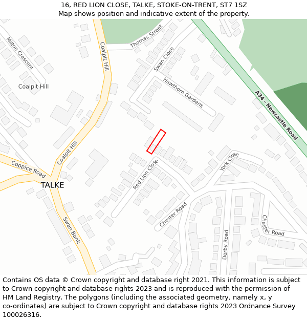 16, RED LION CLOSE, TALKE, STOKE-ON-TRENT, ST7 1SZ: Location map and indicative extent of plot