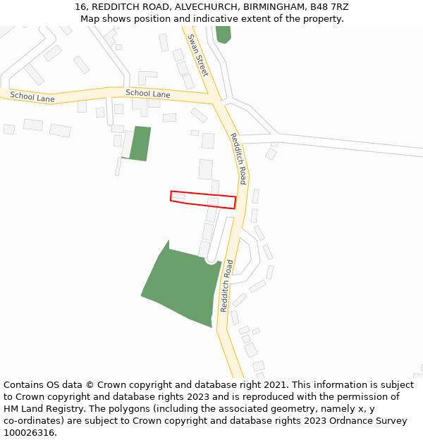 16, REDDITCH ROAD, ALVECHURCH, BIRMINGHAM, B48 7RZ: Location map and indicative extent of plot