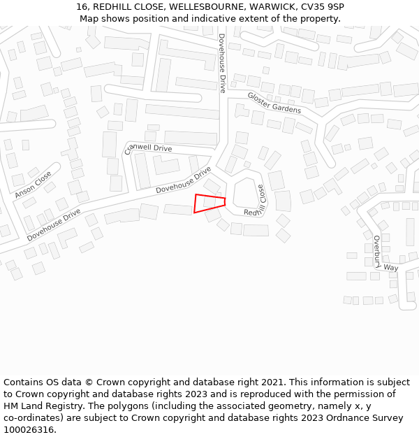 16, REDHILL CLOSE, WELLESBOURNE, WARWICK, CV35 9SP: Location map and indicative extent of plot