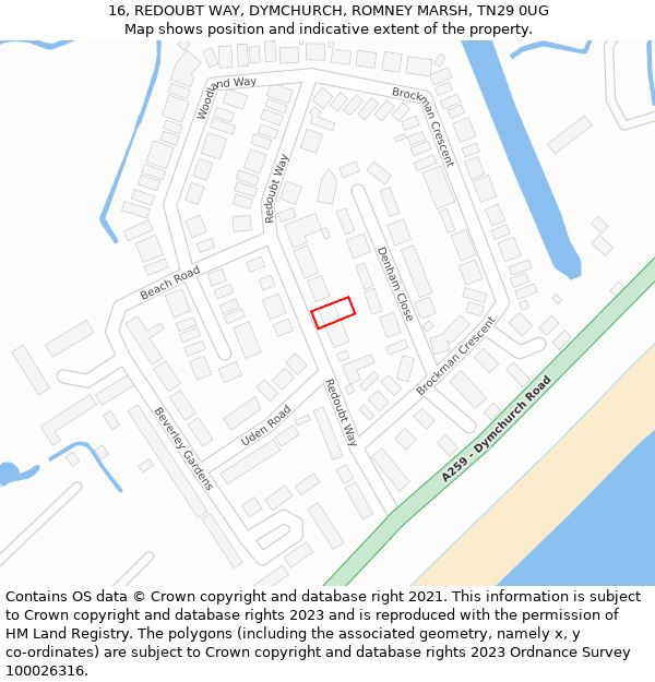 16, REDOUBT WAY, DYMCHURCH, ROMNEY MARSH, TN29 0UG: Location map and indicative extent of plot