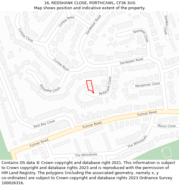 16, REDSHANK CLOSE, PORTHCAWL, CF36 3UG: Location map and indicative extent of plot