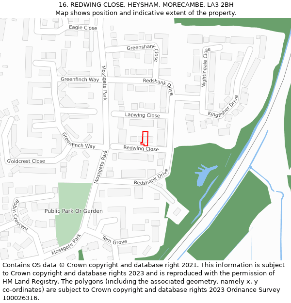 16, REDWING CLOSE, HEYSHAM, MORECAMBE, LA3 2BH: Location map and indicative extent of plot