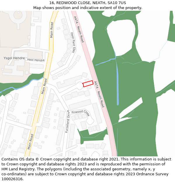 16, REDWOOD CLOSE, NEATH, SA10 7US: Location map and indicative extent of plot