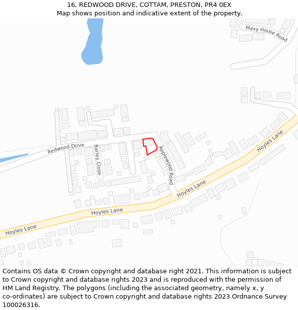 16, REDWOOD DRIVE, COTTAM, PRESTON, PR4 0EX: Location map and indicative extent of plot