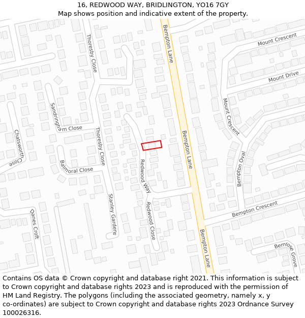 16, REDWOOD WAY, BRIDLINGTON, YO16 7GY: Location map and indicative extent of plot