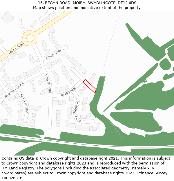 16, REGAN ROAD, MOIRA, SWADLINCOTE, DE12 6DS: Location map and indicative extent of plot