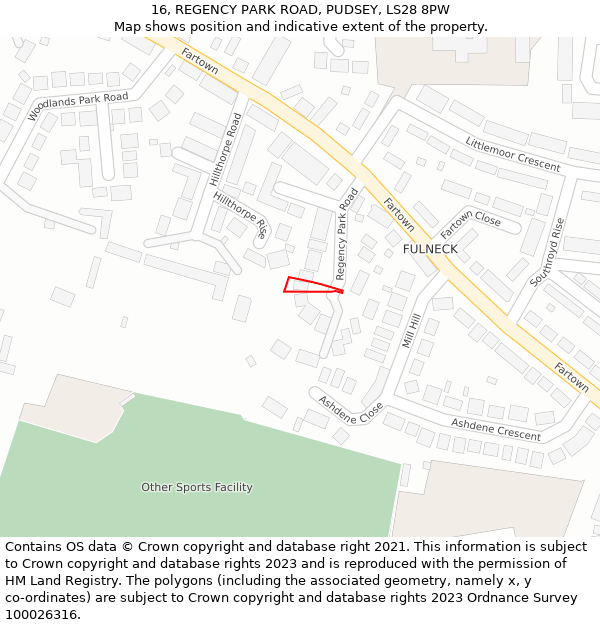16, REGENCY PARK ROAD, PUDSEY, LS28 8PW: Location map and indicative extent of plot