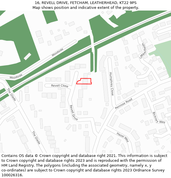 16, REVELL DRIVE, FETCHAM, LEATHERHEAD, KT22 9PS: Location map and indicative extent of plot