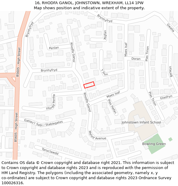 16, RHODFA GANOL, JOHNSTOWN, WREXHAM, LL14 1PW: Location map and indicative extent of plot